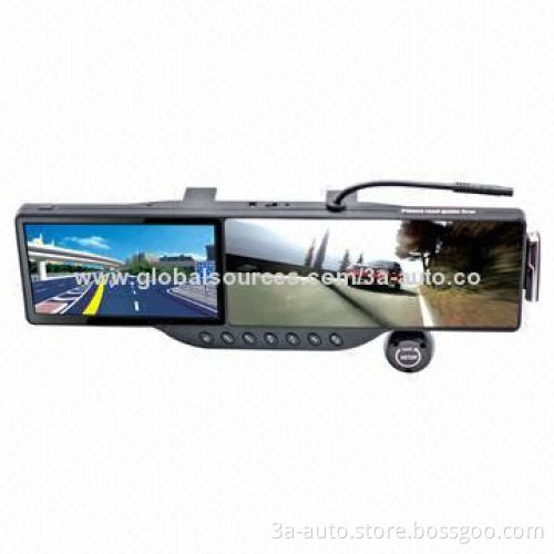 Mirror-shaped car camcorder with 3.5in LCD display dual lens rotary